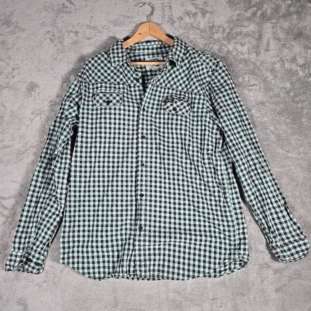 LRG Woven Shirt Mens XL Tiffany‎ Blue Gingham Plaid Button Down Long Sleeve